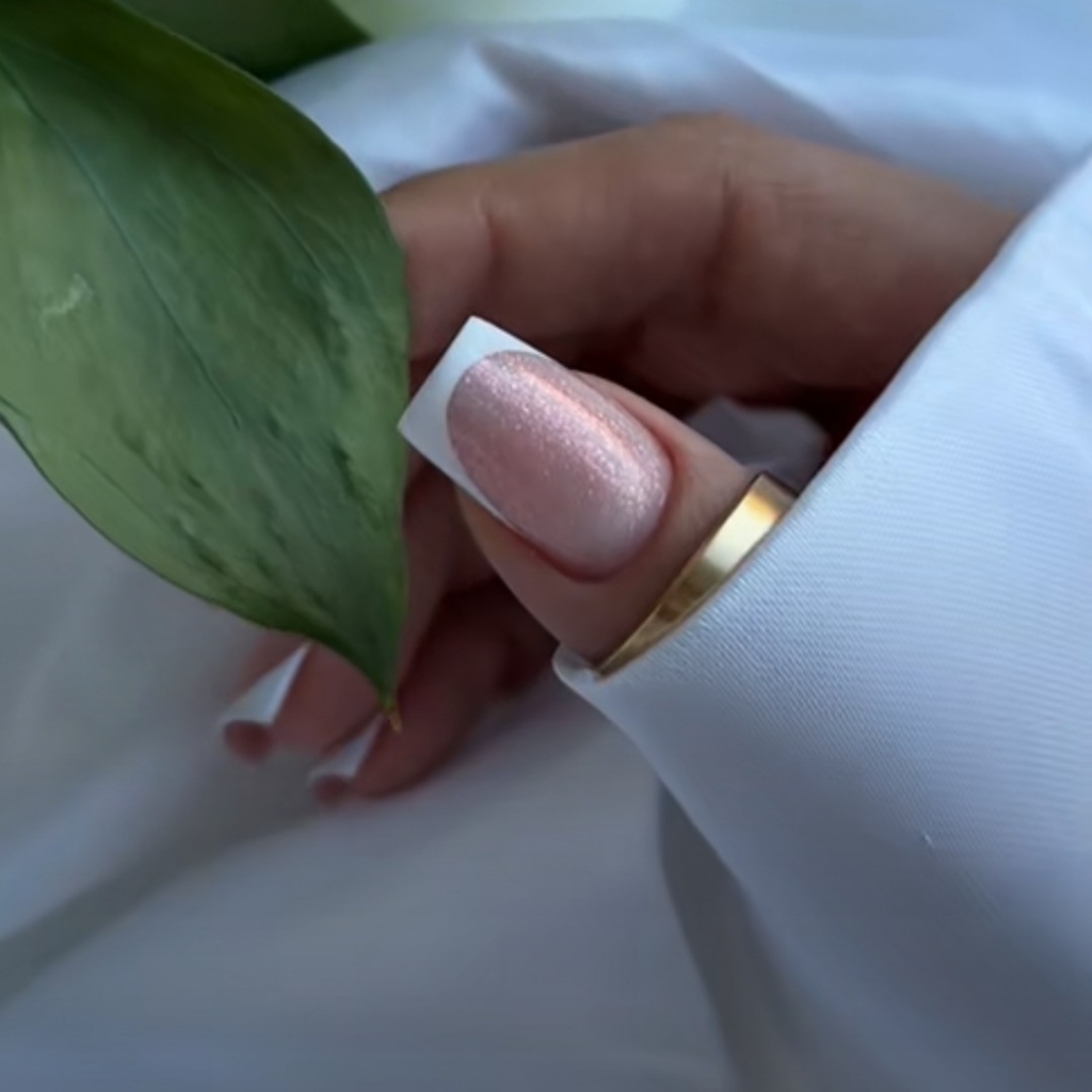 Наращивание ногтей, дизайн френч на камуфлирующем/прозрачном геле