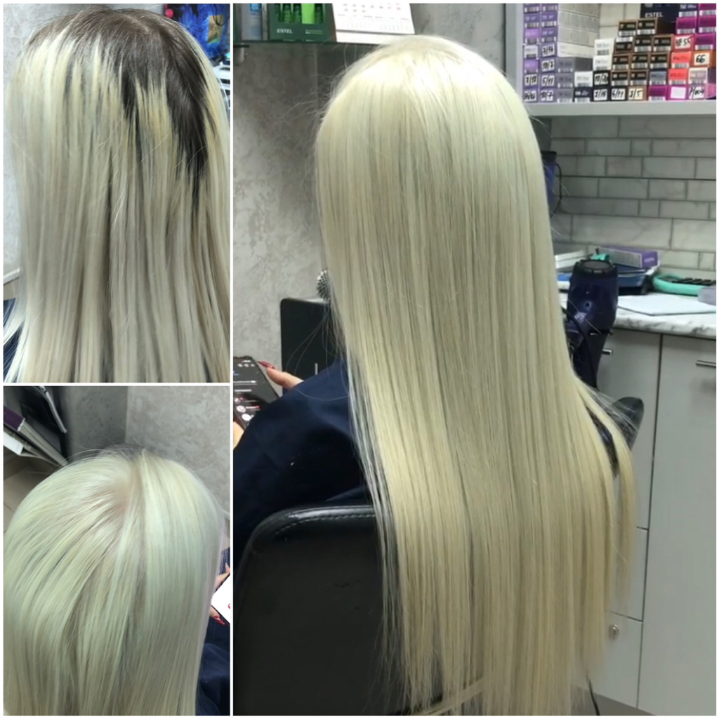 обесцвечивание волос (корни более 3см) + тонирование