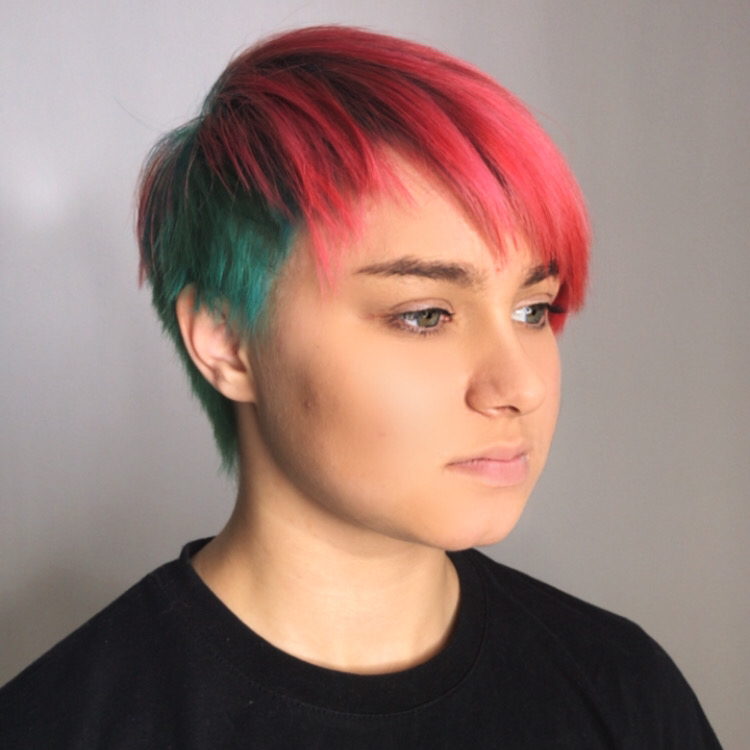 Цветное окрашивание блоками длина волос по плечи