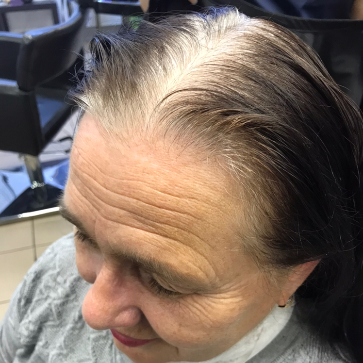 Пенсионное окрашивание седых волос корни