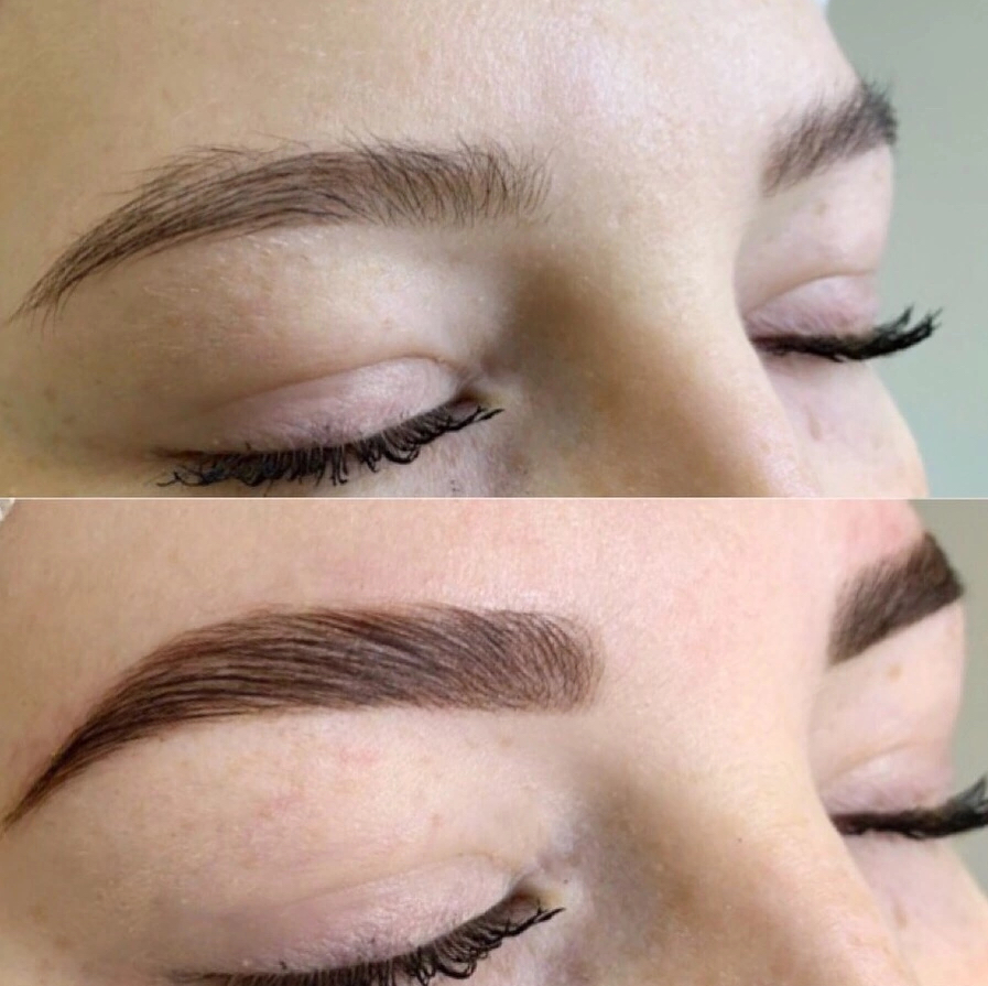 Долговременная укладка с окрашиванием(коррекция пинцетом,окрашивание краской)