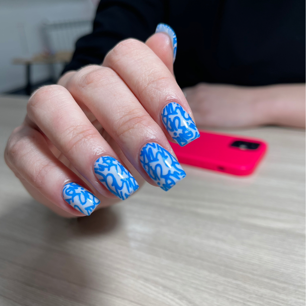 Снятие, маникюр, покрытие френч/стемпинг