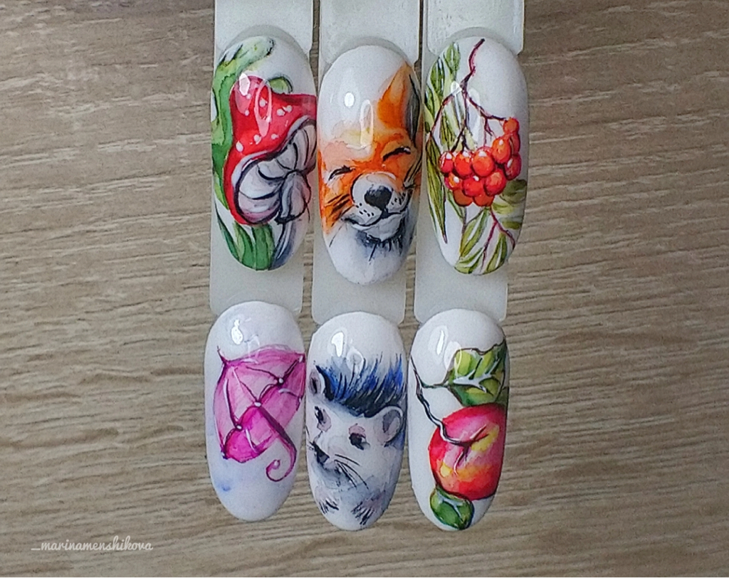 Сложный дизайн - художественная роспись, градиент, стразы, акварель.