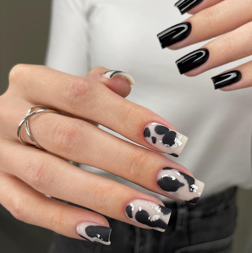 Комбинированный маникюр со сложным дизайном